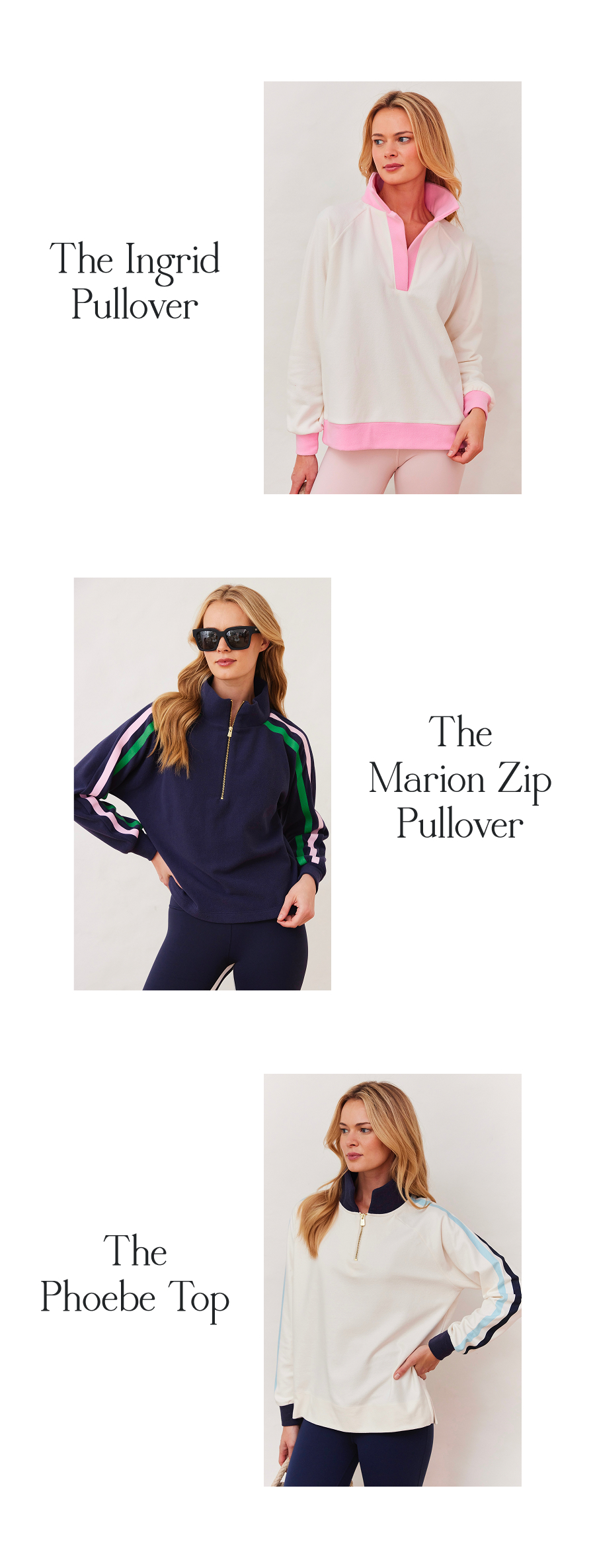 Dropping Now: Sporty Dudley Running miles or running errands—this new collection brings athletic-chic energy to both. Today's drop delivers stripe detail, zippered pullovers & fresh Terry Fleece colorways that work for the gym, casual Friday and everything in between.  This is sporty style done the Dudley way—comfortable to move in, polished for anywhere.  Shop the drop >  The Ingrid Pullover  The Marion Zip Pullover  The Phoebe Top