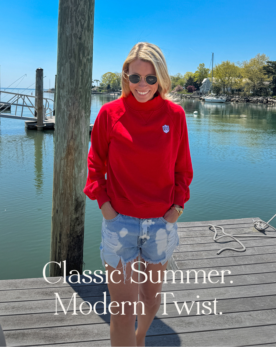 Classic Summer. Modern Twist.  Meet the top that takes you back to all the best of Summers past. A modern take on the vintage athletic sweatshirt, it brings an easy, worn-in feel to every Summer moment still ahead.   Shop the top