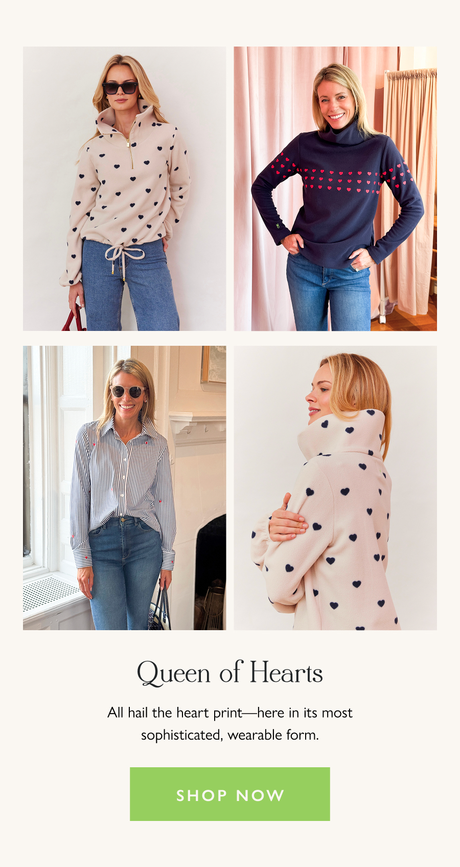 Queen of Hearts All hail the heart print—here in its most sophisticated, wearable form.  Shop now