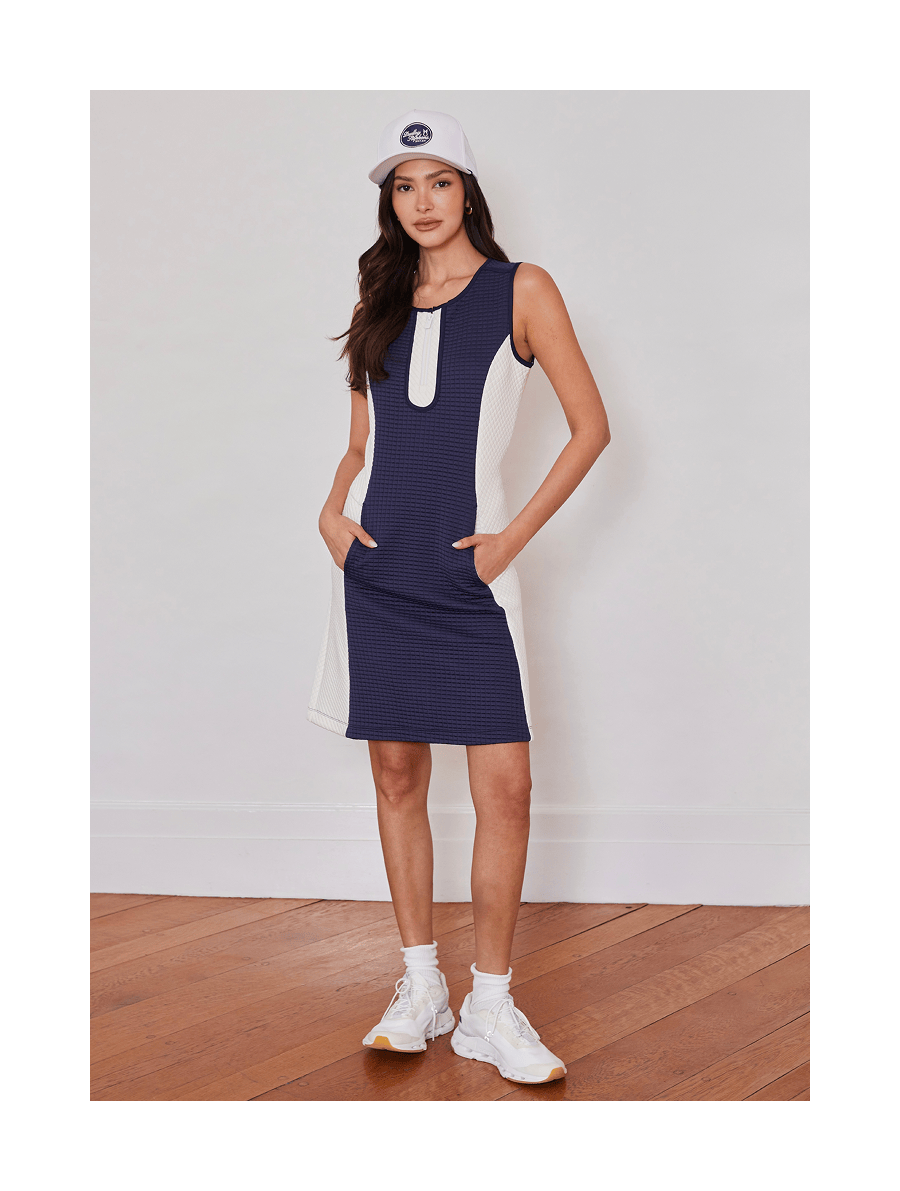 Game, Set, Dress Here's a sport-inspired dress that plays by its own rules, mixing classic Navy and Cream Waffle in a sleek colorblock silhouette that looks as good as it moves.  Dressed up or down—courtside or wherever the day takes you—this one's ready for it all.  Shop the Drop