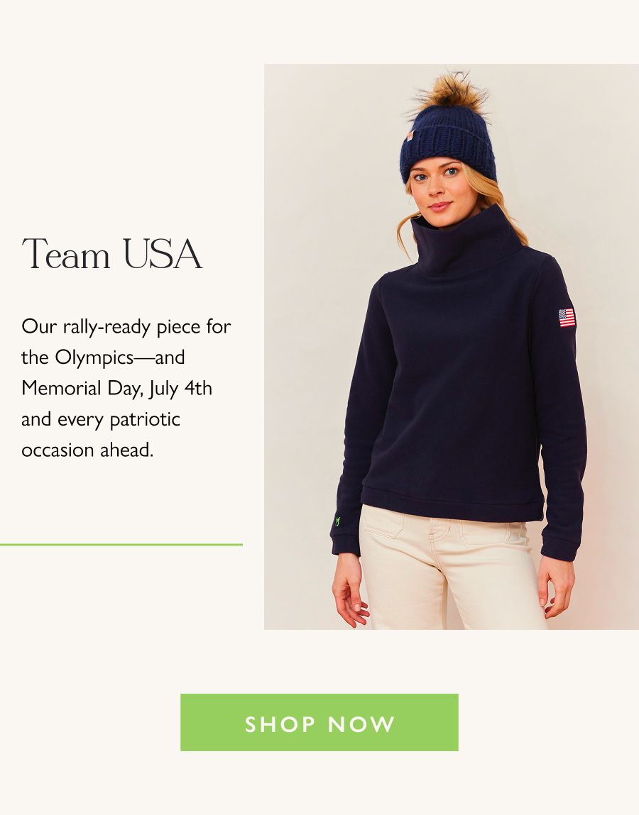 Team USA Our rally-ready piece for the Olympics—and Memorial Day, July 4th and every patriotic occasion ahead.  Shop now