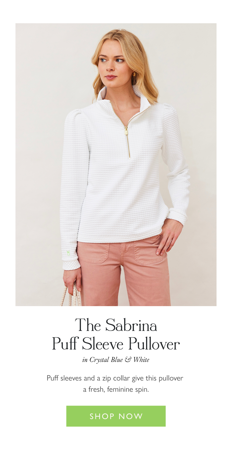 The Sabrina Puff Sleeve Pullover  Puff sleeves and a zip collar give this pullover a fresh, feminine spin.  Shop now