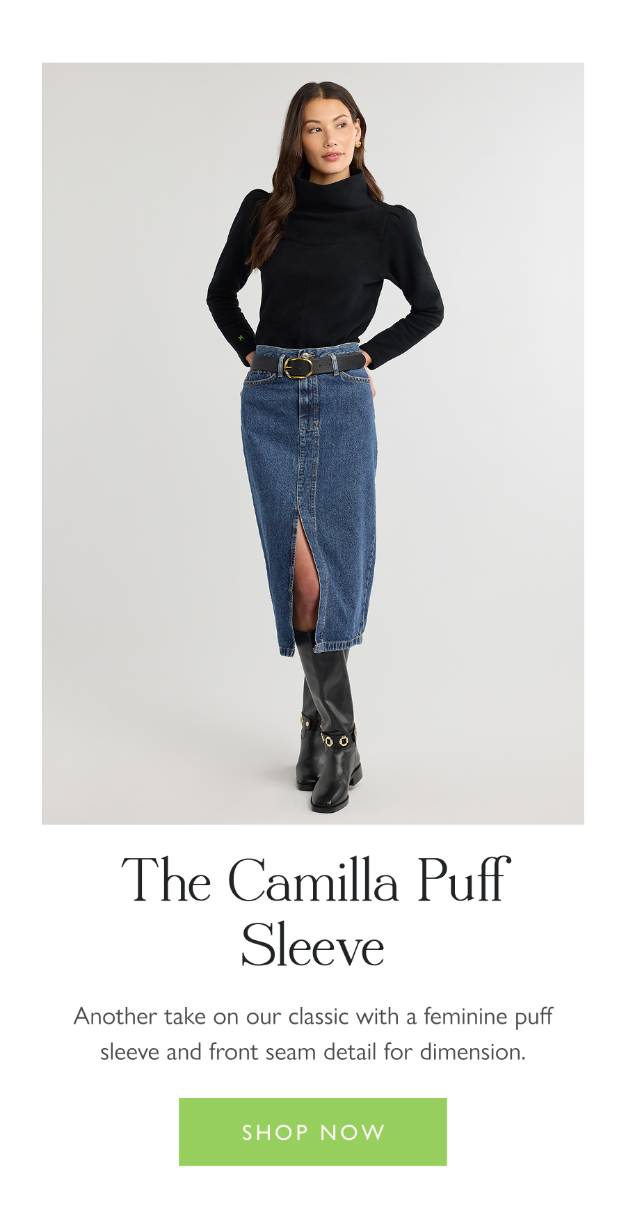 The Camilla Puff Sleeve Another take on our classic with a feminine puff sleeve and front seam detail for dimension.   Shop now