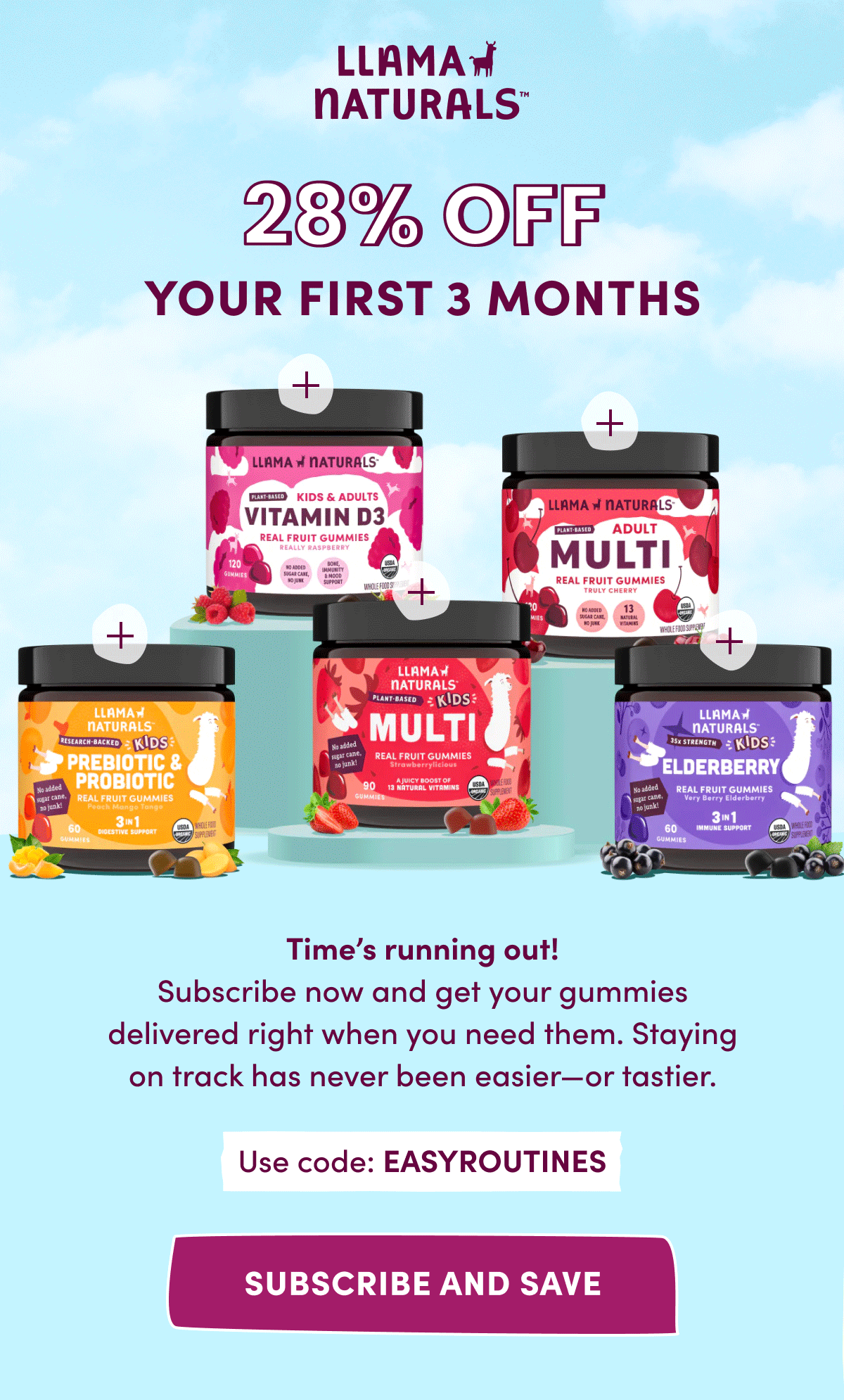 Llama Naturals | 28% OFF YOUR FIRST 3 MONTHS | Time's running out! Subscribe now and get your gummies delivered right when you need them. Staying on track has never been easier—or tastier. Use code: EASYROUTINES | [ SUBSCRIBE AND SAVE ]