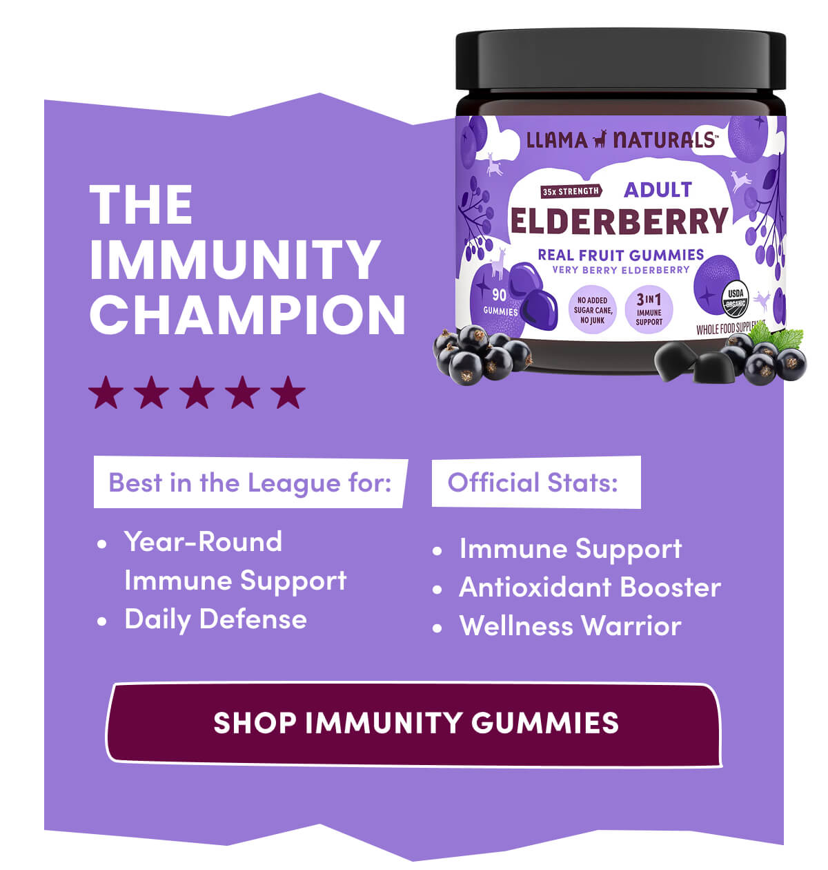 THE IMMUNITY CHAMPION | Best in the League for: Year-Round Immune Support | Daily Defense | Official Stats: Immune Support | Antioxidant Booster | Wellness Warrior | [ SHOP IMMUNITY GUMMIES ]