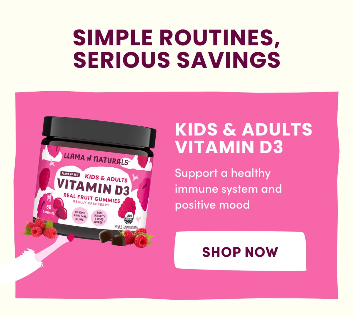 SIMPLE ROUTINES, SERIOUS SAVINGS | Kids & Adults Vitamin D3 | Support a healthy immune system and positive mood | SHOP NOW