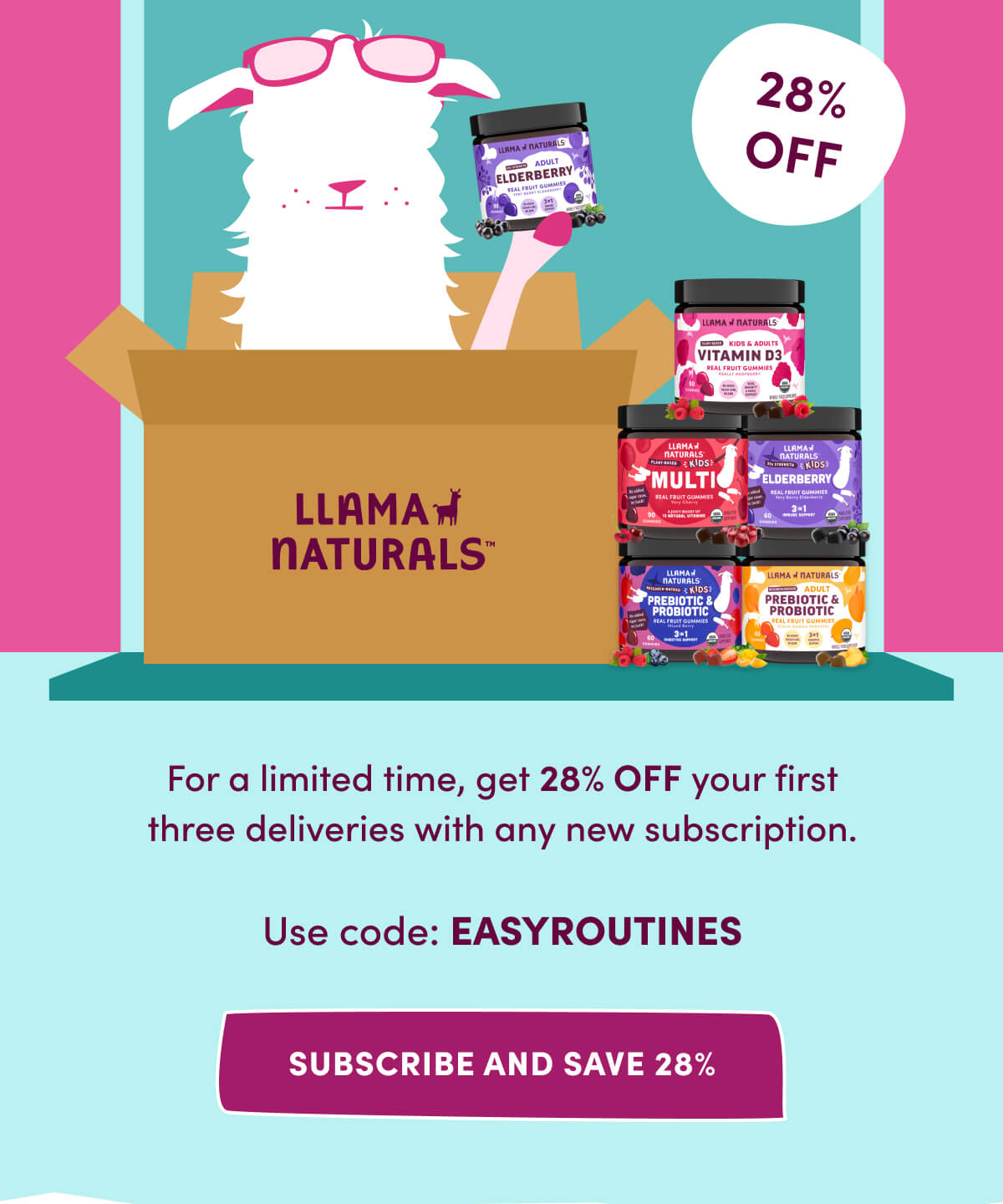 28% OFF | For a limited time, get 28% OFF your first three deliveries with any new subscription. | Use code: EASYROUTINES | [ SUBSCRIBE AND SAVE 28% ]
