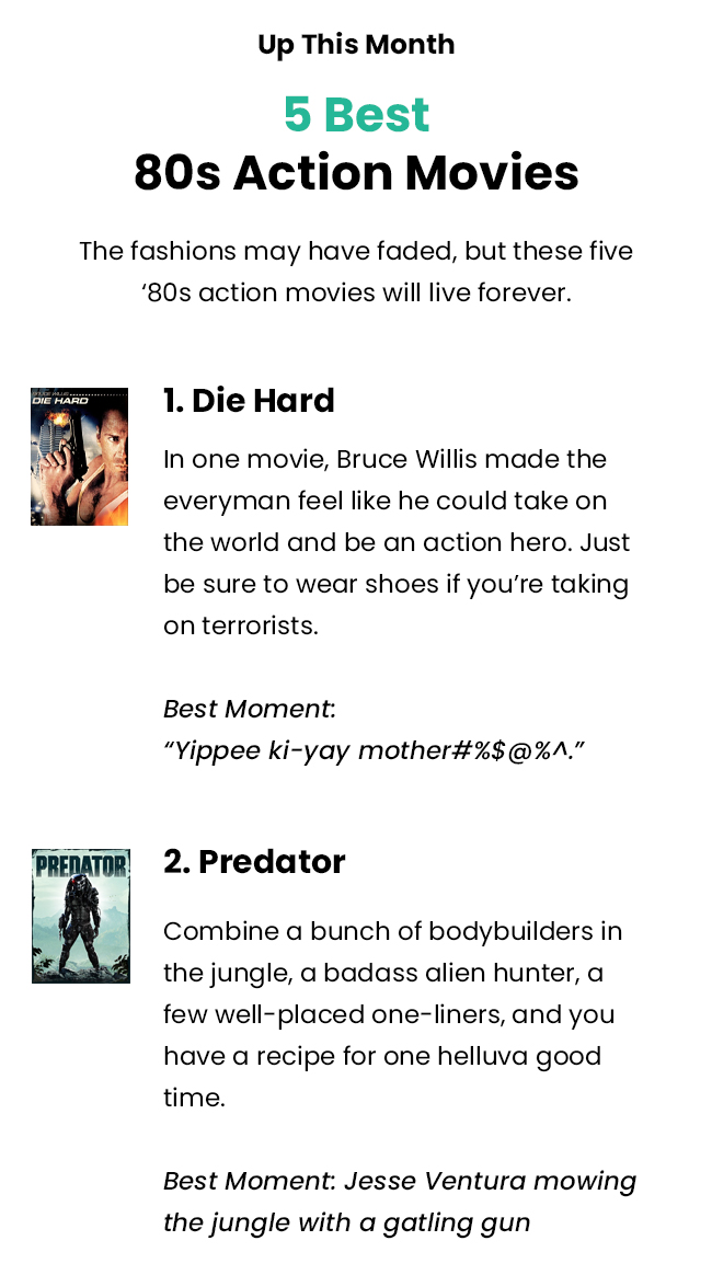 Up this Month | 5 Best 80s Action Movies