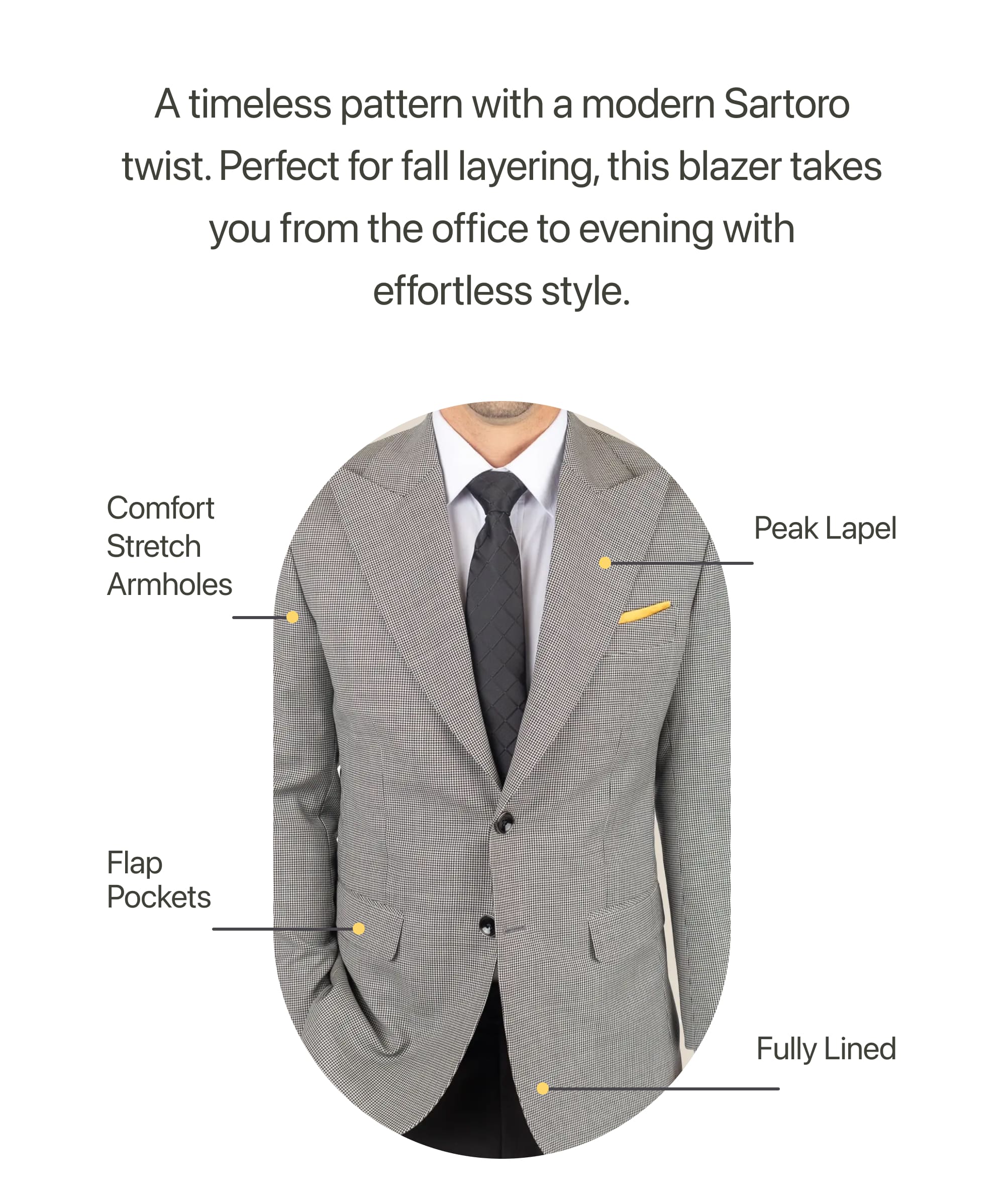 A timeless pattern with a modern Sartoro twist. Perfect for fall layering, this blazer takes you from the office to evening with effortless style.