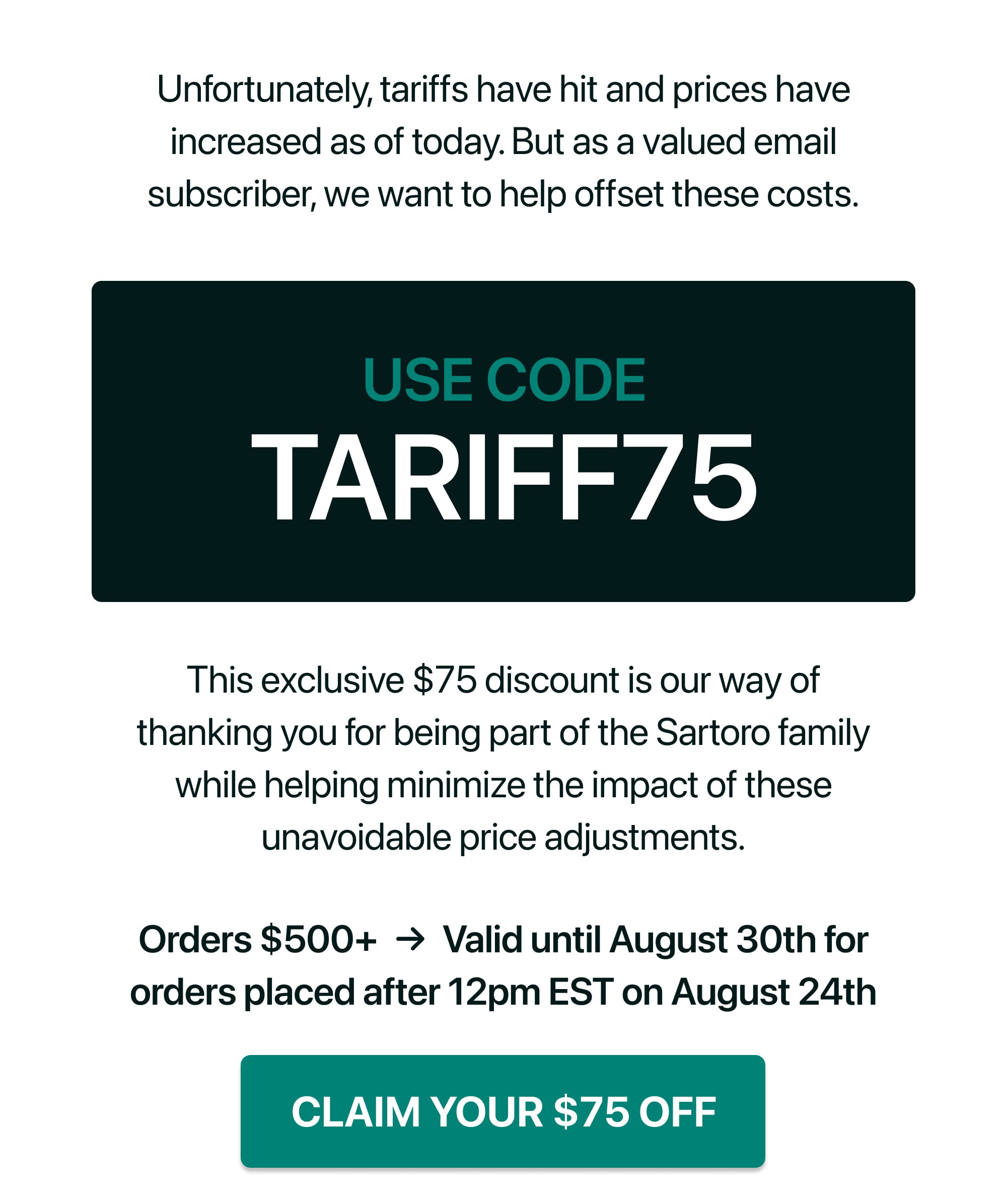 Use code: TARIFF75
