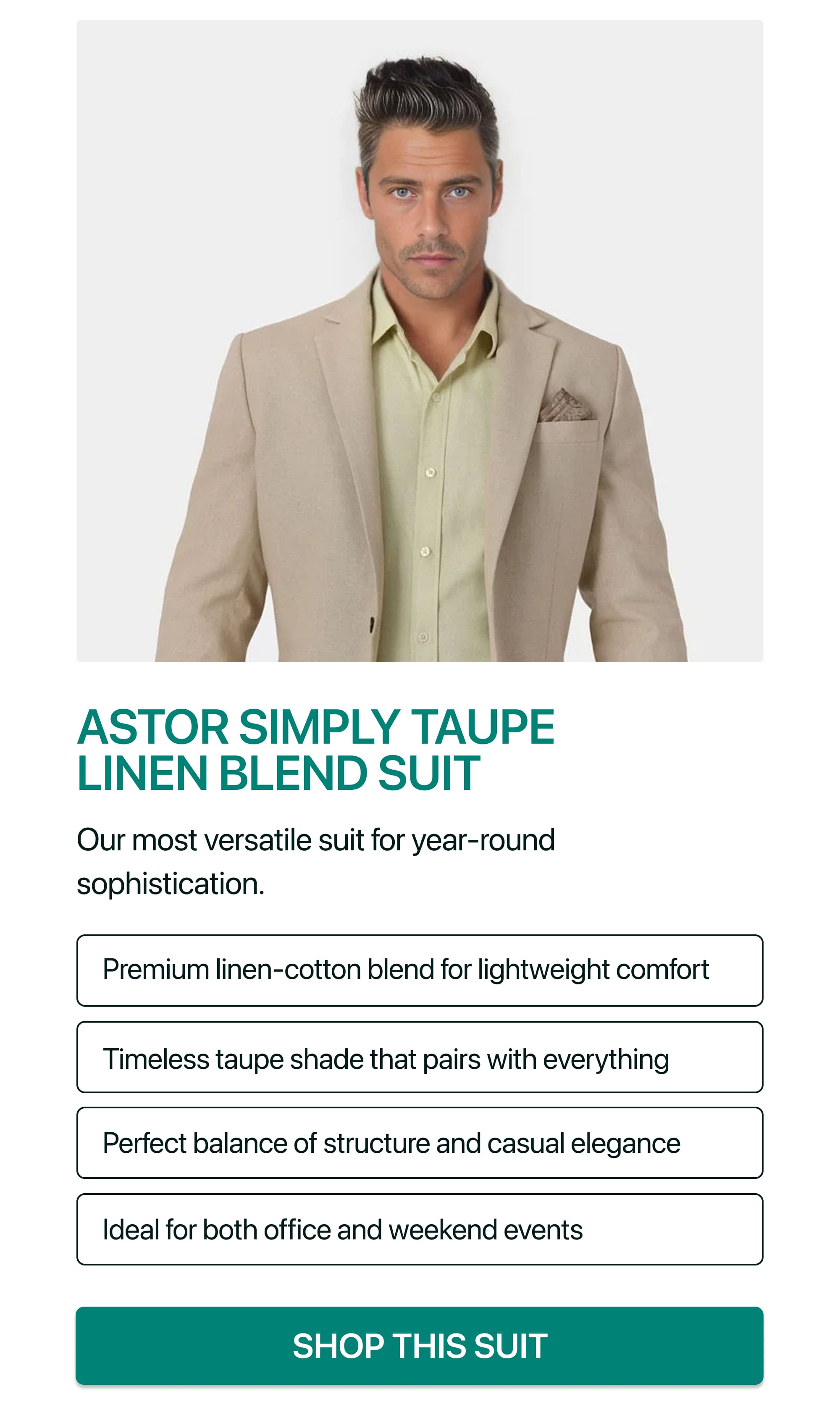 ASTOR SIMPLY TAUPE LINEN BLEND SUIT