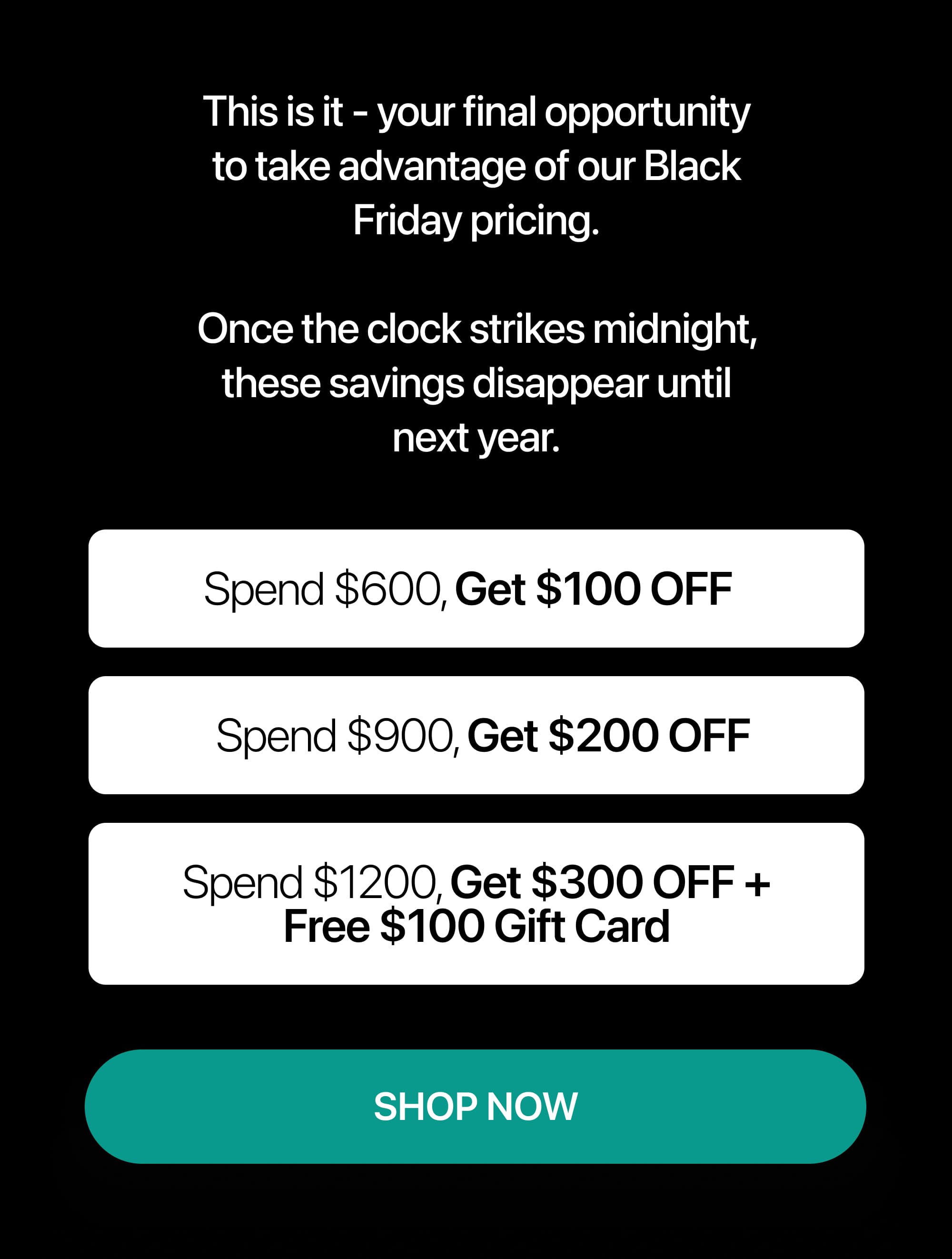Black Friday tiered savings