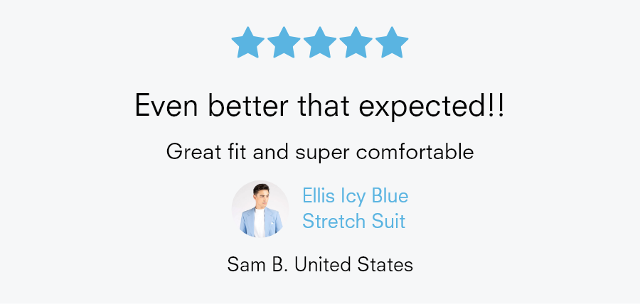 5 star review Even better that expected!! Great fit and super comfortable Ellis Icy Blue Stretch Suit Sam B. United States