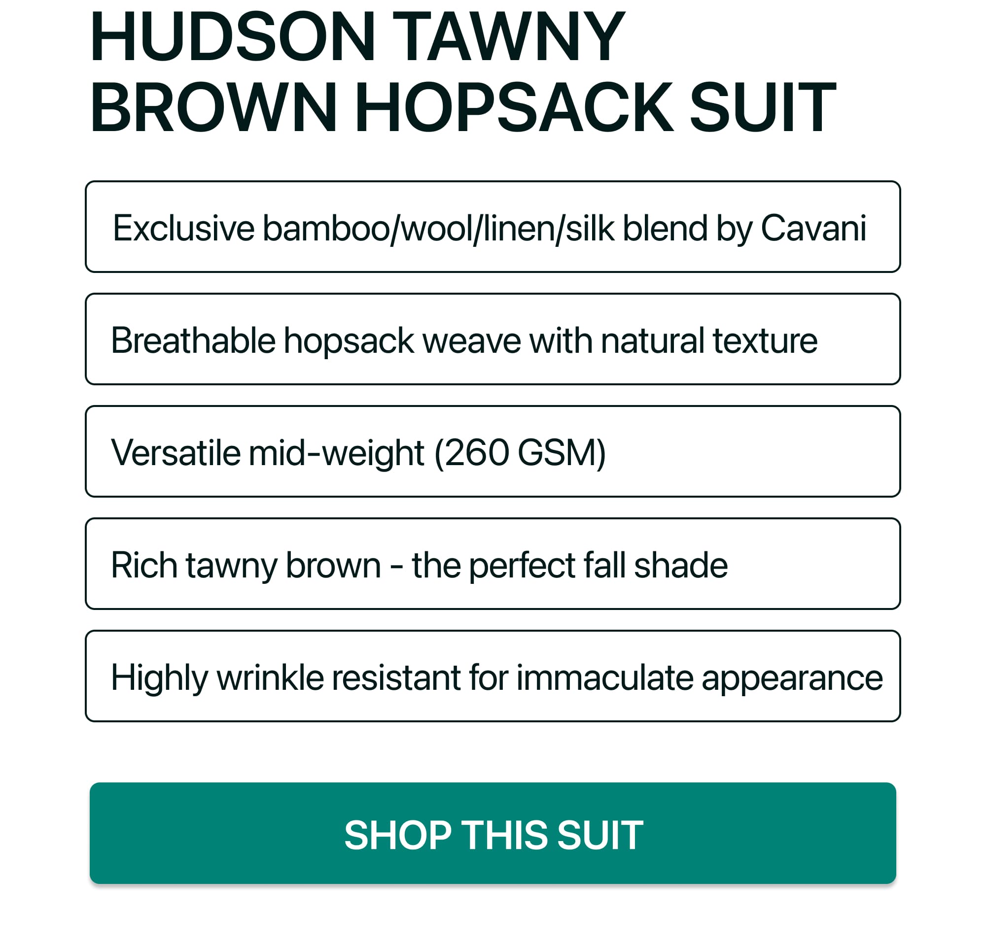 HUDSON TAWNY BROWN HOPSACK SUIT