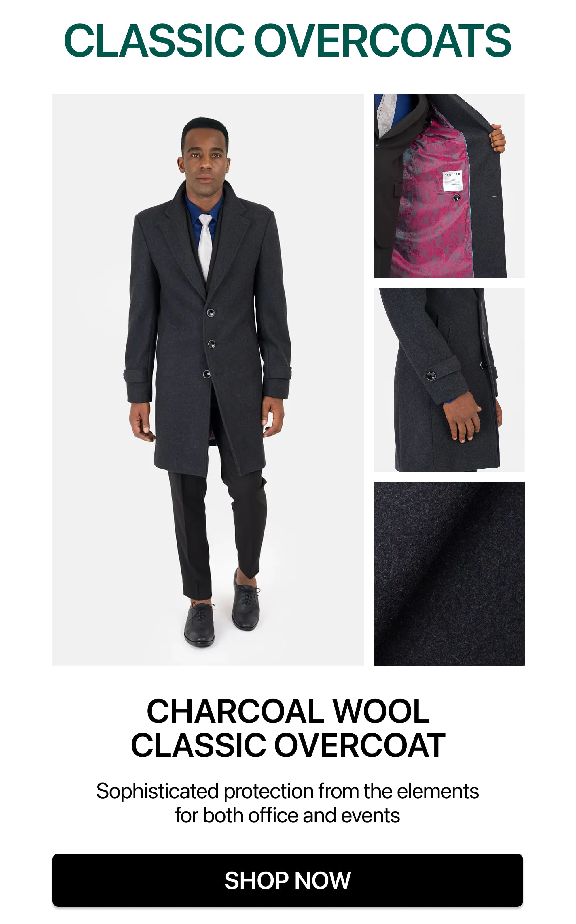 CHARCOAL WOOL CLASSIC OVERCOAT