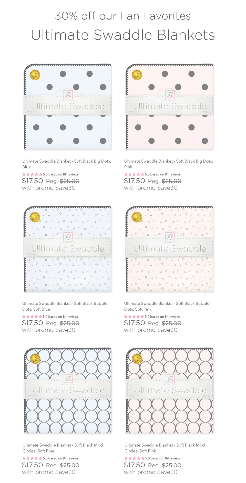 30 off our Fan Favorites Swaddle Designs
