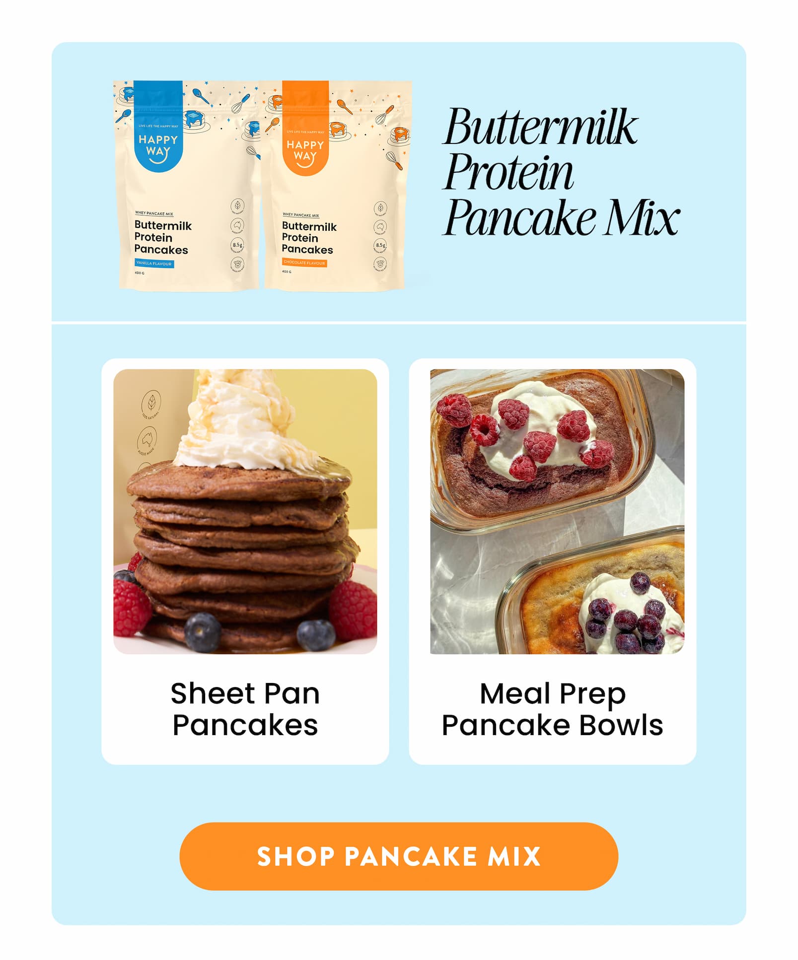 BUTTERMILK PROTEIN PANCAKE MIX  SHEET PAN PANCAKES  MEAL PREP PANCAKE BOWLS   SHOP PANCAKE MIX