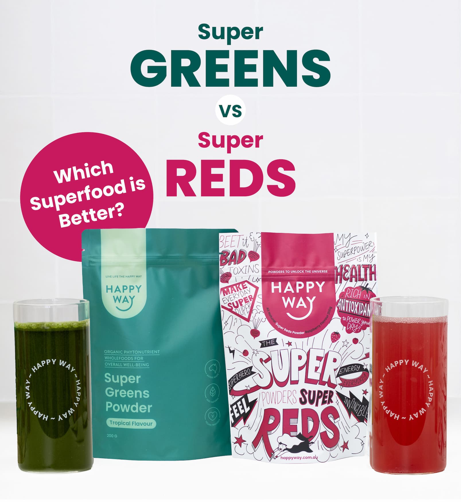 SUPER GREENS vs SUPER REDS Which superfood is better?   Not all heroes wear capes, some show up in  a scoop, ready to power your day!