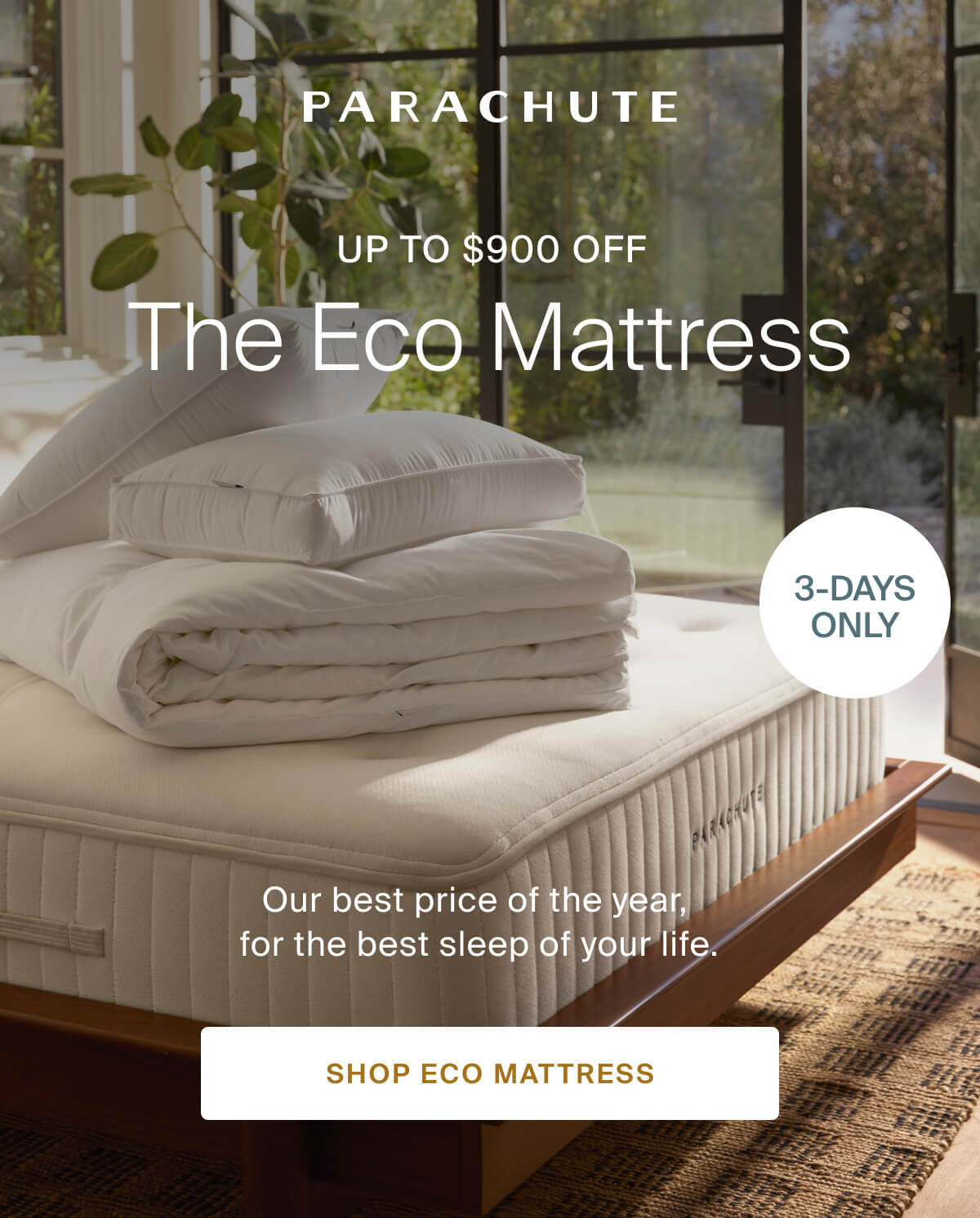 parachute, up to $900 off the eco mattress
