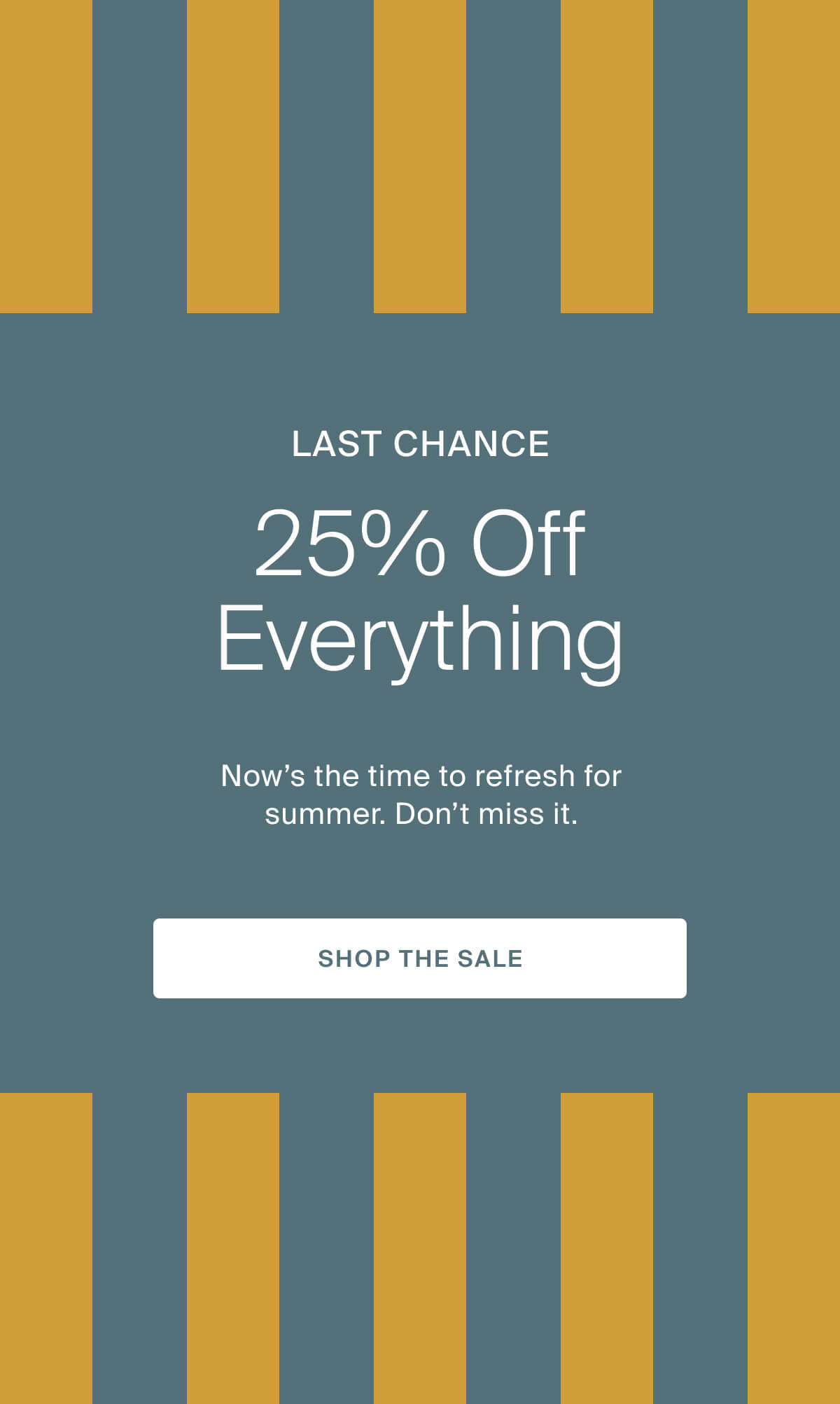 last chance, 25% off everything, shop the sale