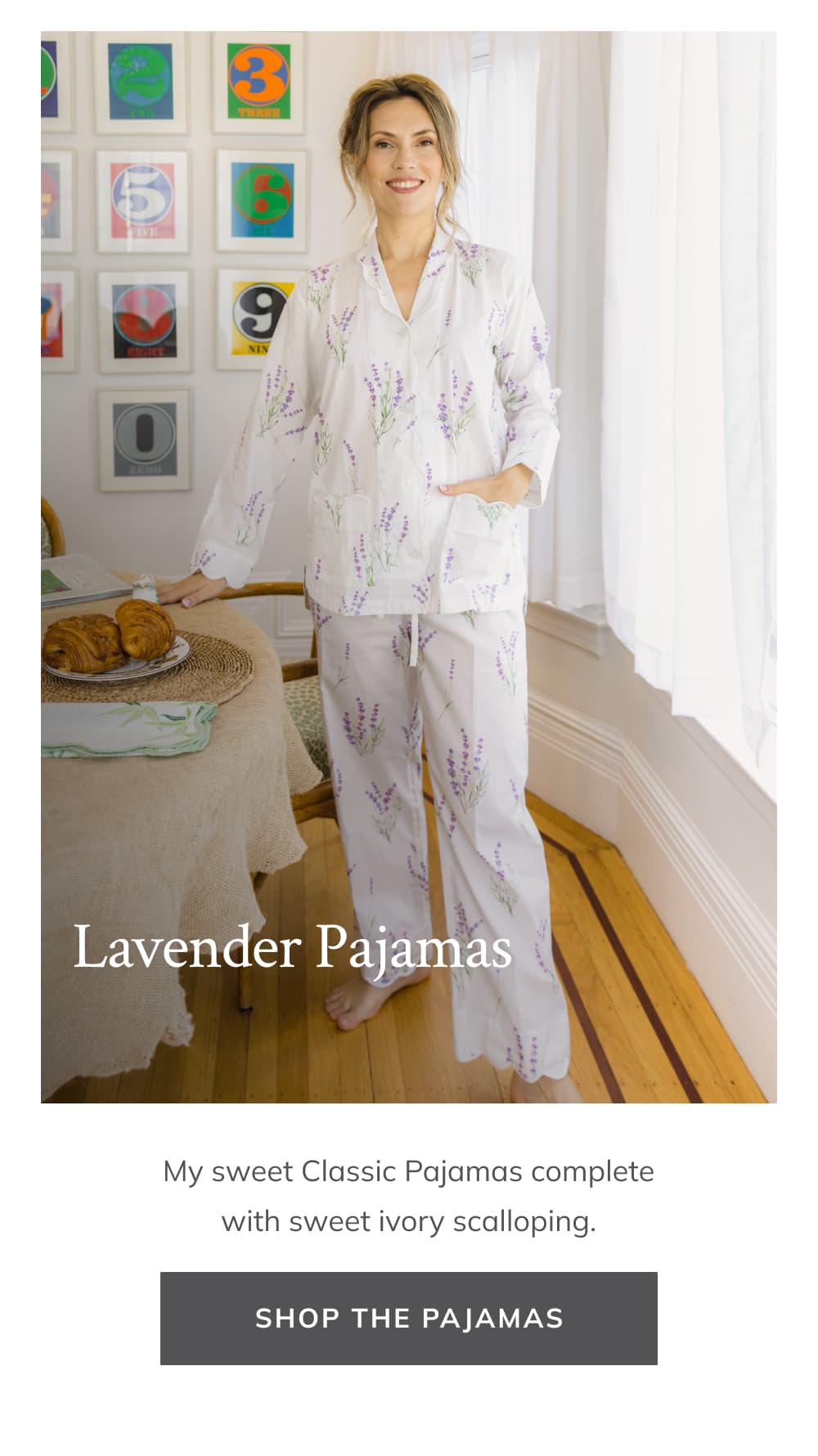 Lavender Pajamas  My sweet Classic Pajamas complete with sweet ivory scalloping.  [Shop the Pajamas]
