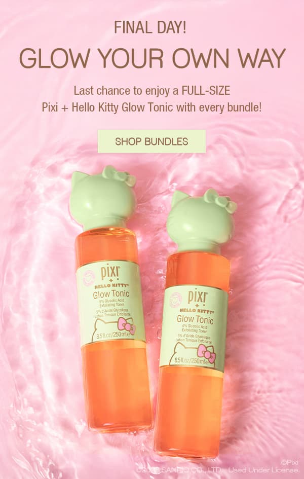 Enjoy a FULL-SIZE Pixi + Hello Kitty Glow Tonic with every bundle!