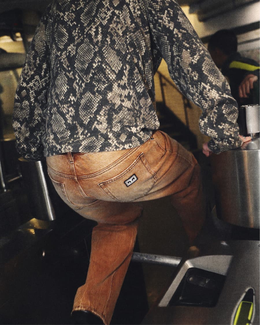 Obey Men Bottoms in washed brown