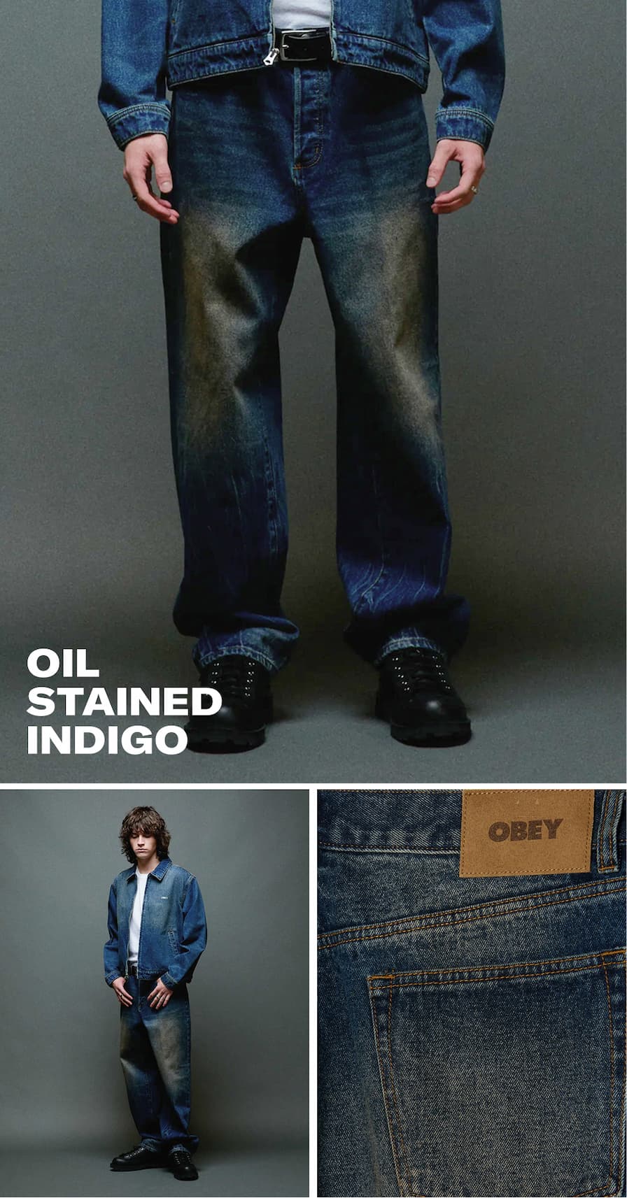 Oil Stained Indigo Obey Demin collection