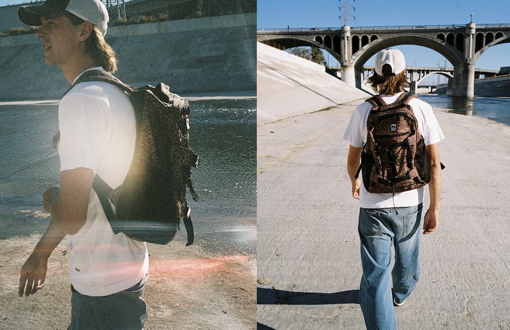 Hero drid image of a male model with new Obey backpack 