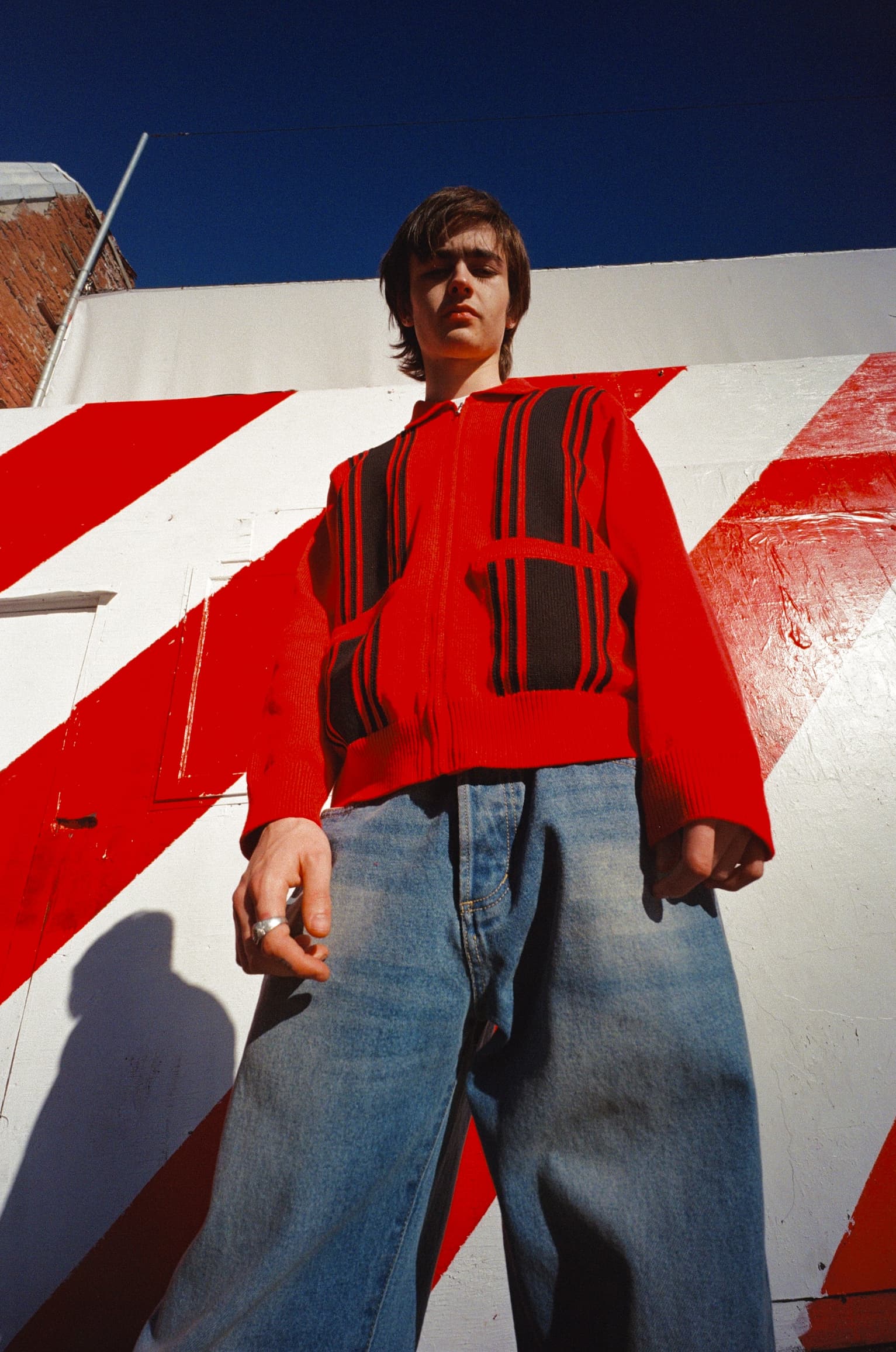 Obey Matt zip up sweater red