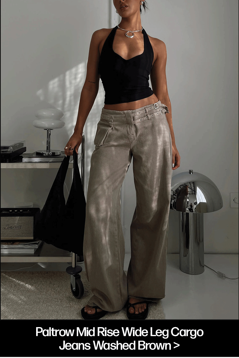 Paltrow Mid Rise Wide Leg Cargo Jeans Washed Brown