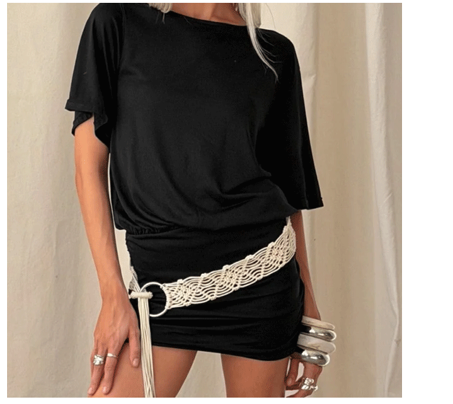 Romma Backless Slouchy Mini Dress Black