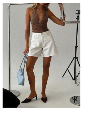 Torri Longline Denim Shorts Ecru