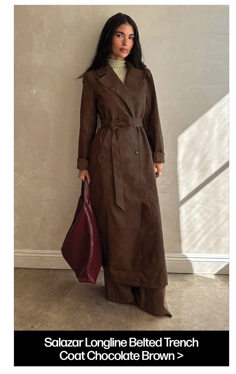 Salazar Longline Belted Trench Coat Chocolate Brown