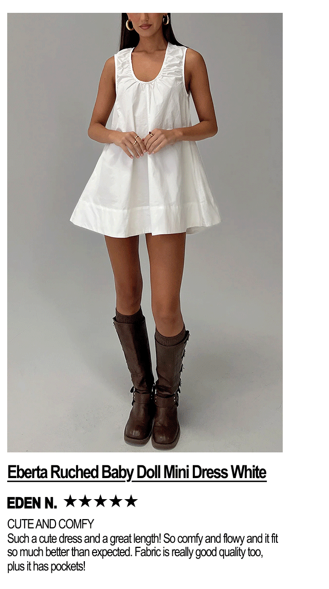 Eberta Ruched Baby Doll Mini Dress White