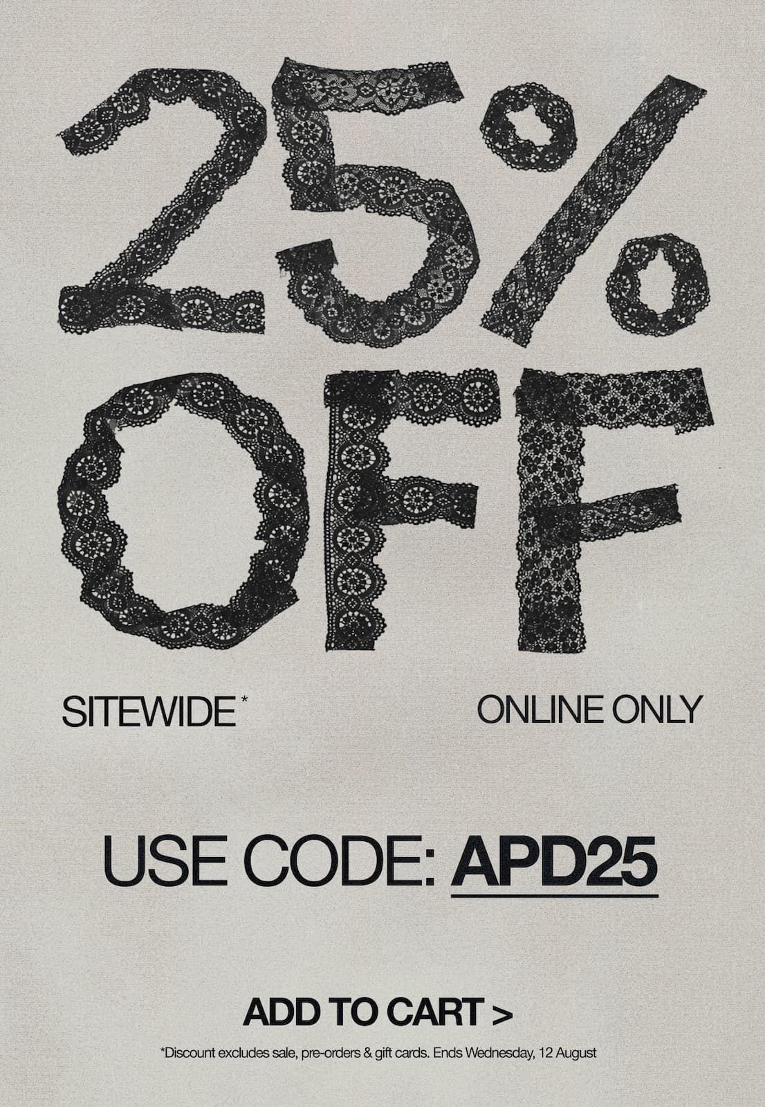 Add to cart, get 25% off >