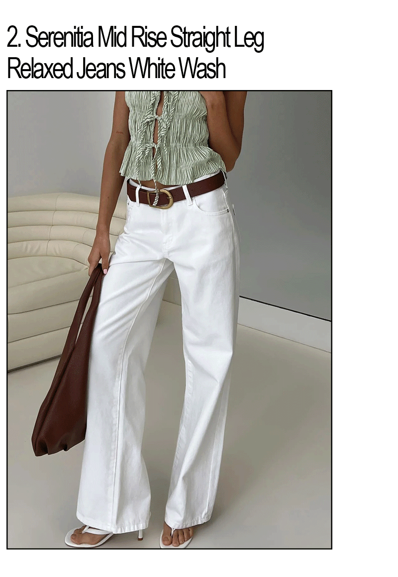 Serenitia Mid Rise Straight Leg Relaxed Jeans White Wash