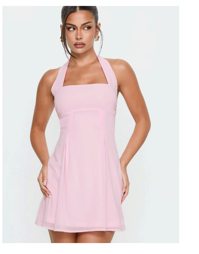 Rosamie Halter Mini Dress Soft Pink