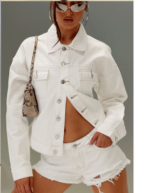 Caresse Cinched Denim Jacket White