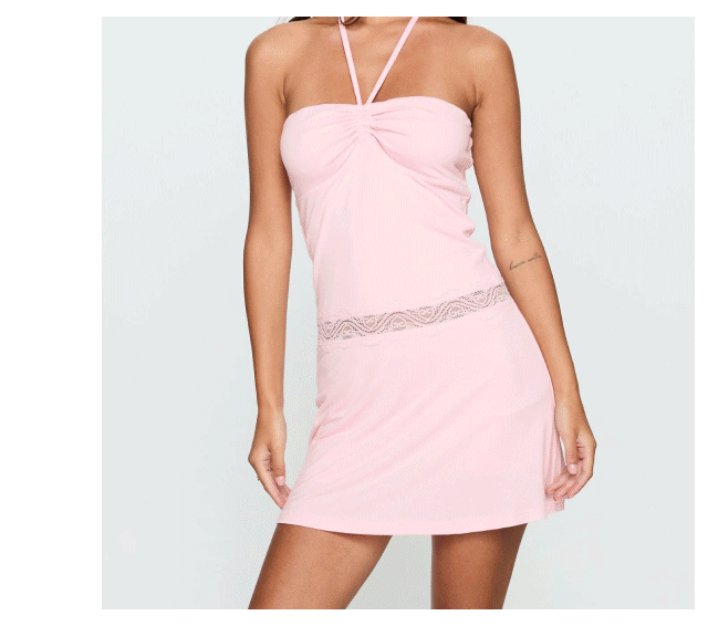 Sheer Ambition Lace Detail Tie Neck Playsuit Pink