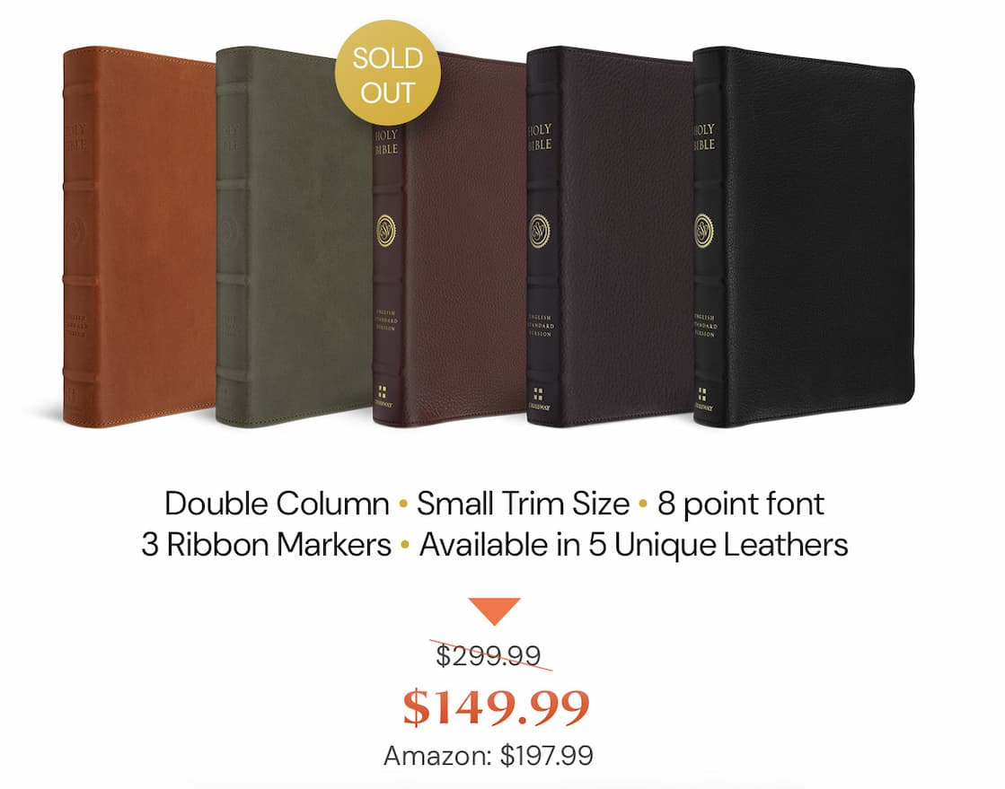 Created with the highest-quality materials, the ESV Heirloom Bible is an elegant Bible printed and bound with superior craftsmanship by Royal Jongbloed in the Netherlands. This Bible features European Bible paper, an extra smooth sewn binding, art gilding, and multiple ribbon markers.  Manufactured with care and precision, the ESV Heirloom Bible is guaranteed to last a lifetime.