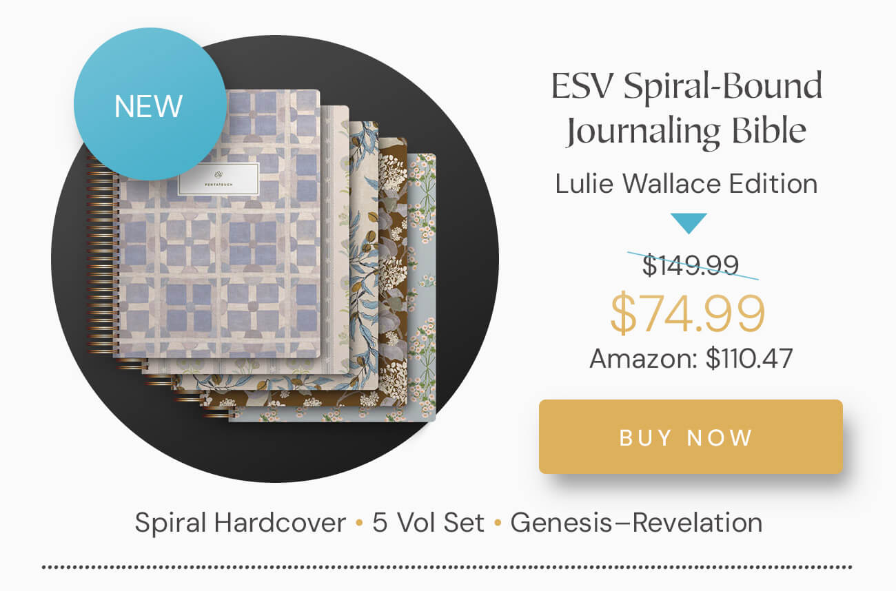 A Spiral-Bound Bible Set, Crafted for Comfortable Study and Note Taking The ESV Spiral-Bound Journaling Bible, Five-Volume Set was created from the ground up to facilitate in-depth note taking. Divided into 5 individual volumes--Pentateuch; Historical Books; Poetry; Prophets; and New Testament--this set features the complete ESV Bible text in an inviting, easy-to-read layout with generous space for notes. The spiral-bound format lays flat for comfortable reading and writing. Designed to encourage deeper interaction with Scripture, this journaling edition is ideal for recording prayers and reflections.
