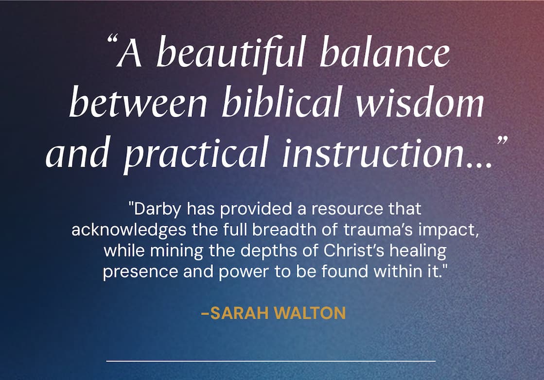 Every Sunday, men and women scarred by crises and betrayals worship among us. Our Lord not only calls us to help them but equips us to do so. Out of her careful study of Scripture and years of counseling experience, Darby Strickland has written a comprehensive resource to help counselors, church leaders, and laypeople understand the unique wounds of trauma—and then come alongside sufferers with effective, thoughtful care that shows the love of Christ. You’ll learn how to identify and name common wounds of trauma (physical anguish, shame, hypervigilance, reexperienced trauma, avoidance, faith questions) so people feel understood. use gentle discovery questions and reflection prompts to listen well, pace your care, and avoid further injuring sufferers. shape church communities that lament honestly, protect the vulnerable, and patiently encourage restoration and healing. Also includes reproducible worksheet, guide to medical referrals, and case studies.