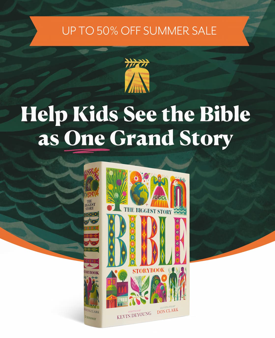 The Bible is a BIG book that tells the BIGGEST story.  The Bible is a big book about a great God. From beginning to end, each page tells about the God who created the world, acted in history, and continues to act in the present. In The Biggest Story Bible Storybook, pastor Kevin DeYoung retells this grand story for children ages 6-12 through 104 short chapters.  Beginning in Genesis and ending with Revelation, DeYoung provides engaging retellings of various Bible stories, explaining how they fit into the overarching storyline. Each reading is coupled with beautiful illustrations by award-winning artist Don Clark and concludes with a reflective prayer. Perfect for bedtime stories or to read together as a family, both children and parents alike will experience afresh the captivating story of the Bible in an easy-to-understand, compelling way.