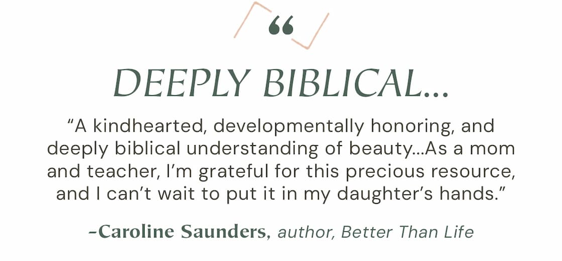 Devotional Teaches Girls the Unique Ways They Are Made Beautiful in God's Image  In a society that values physical beauty, worldly achievements, and popularity, many young people suffer under the weight of the world's expectations. The pressure to conform is especially intense for young girls who long to be accepted. Thankfully, the Creator of the world doesn't judge our beauty through these impossible ideals. Instead, he focuses on the character of our hearts--our love for Christ, our fear of him, and our continual transformation by his grace.  Written for girls ages 9-12, this devotional traces the theme of beauty to help young readers know and love the one who created them in his likeness. Each reading includes a portion of a poem, a related Bible verse, a concise devotion, and a brief prayer. As young readers marvel at the beauty of God, they will be transformed, learning that the more they appreciate God's beauty, the more beautiful they will become.