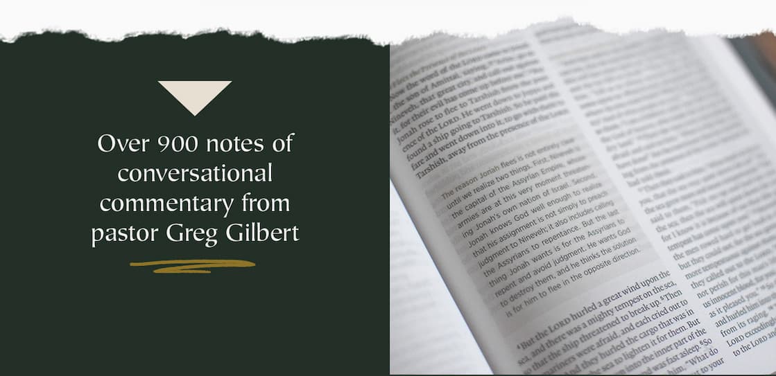 Guided Notes alongside the ESV Text Explore God's Narrative Storyline and Plan for Salvation The Bible is the epic story of the unfolding plan of God over the course of the history of the world. The One Story Bible leads readers on a journey through this storyline from start to finish, with conversational commentary written by pastor Greg Gilbert interspersed throughout the full ESV text. With the aim of encouraging interaction and contemplation passage by passage, Gilbert explains how every part of Scripture fits together and is ultimately centered on Christ. Particularly suitable to those who are new to the Bible but rich with insights for even the most seasoned Bible reader, The One Story Bible will draw readers in as they see their place in the greatest story ever told.