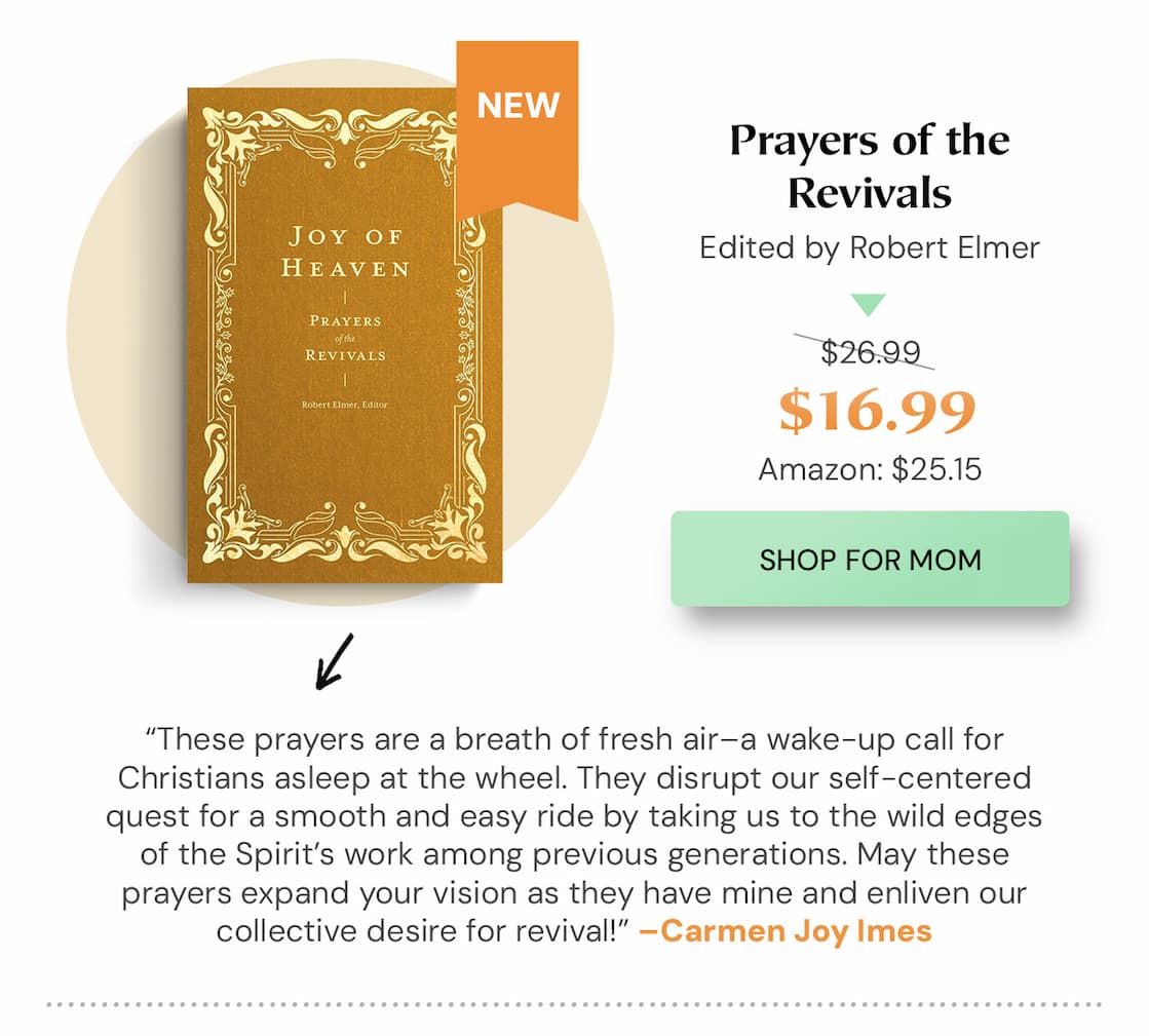 Prayers for your need and season from faithful Christians of the past  - Pray with the revivalists of the Great Awakenings - Gain inspiration from faithful Christians of the past - Elegant linen-over-board cover and gold gilding make for an ideal gift  Includes prayers by: - Jonathan Edwards - John Wesley - Charles Wesley - D. L. Moody - F. B. Meyer - Amy Carmichael - George Müller - Charles Spurgeon - Susannah Spurgeon - William Wilberforce - Robert Murray M'Cheyne