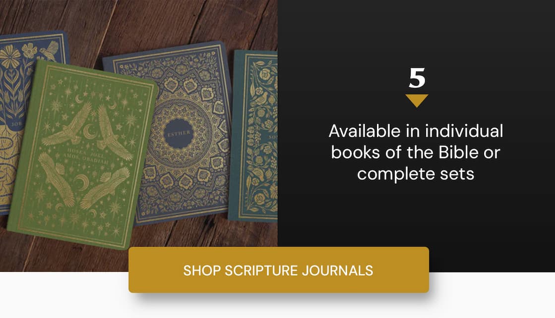 Capture and preserve your personal study notes with the ESV Scripture Journals. Each of the 45 volumes contains the complete ESV text with wide, lined margins and blank pages for notes, prayers, and reflections. Printed on premium paper and available in a variety of beautifully designed editions, these journals are perfect for recording sermon insights, memorization work, or a lifetime of study. Over time, your set will become a personalized, verse-by-verse commentary to deepen your love for and understanding of God’s Word.