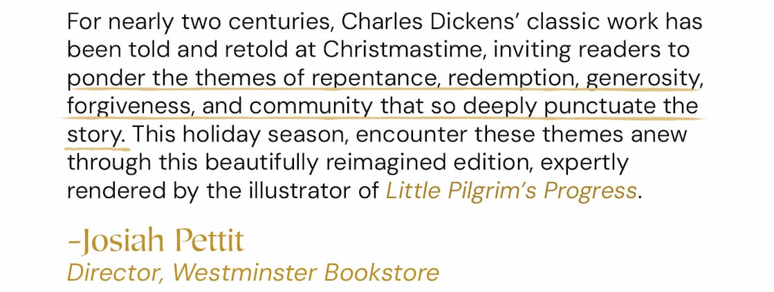 Enjoy Charles Dickens' beloved masterpiece, freshly imagined within an enchanting woodland realm. In 1843, Charles Dickens penned a story--a classic Christmas tale full of ghosts and the endearing humbug Ebenezer Scrooge. That story--which has captivated readers for over 150 years--is now accompanied by the delightful illustrations of Joe Sutphin. With charming woodland characters and settings that families will adore, readers will be transformed by A Little Christmas Carol. A tale of greed, regret, loneliness, reflection, compassion, hope, and a joyfully changed life, this beautifully illustrated edition will enliven the timeless classic for readers young and old. For the perfect family read-aloud, make A Little Christmas Carol a part of your family's Christmas tradition. This new edition makes a wonderful gift. It is good to be children sometimes, and never better than at Christmas, when its mighty Founder was a child himself. --Charles Dickens