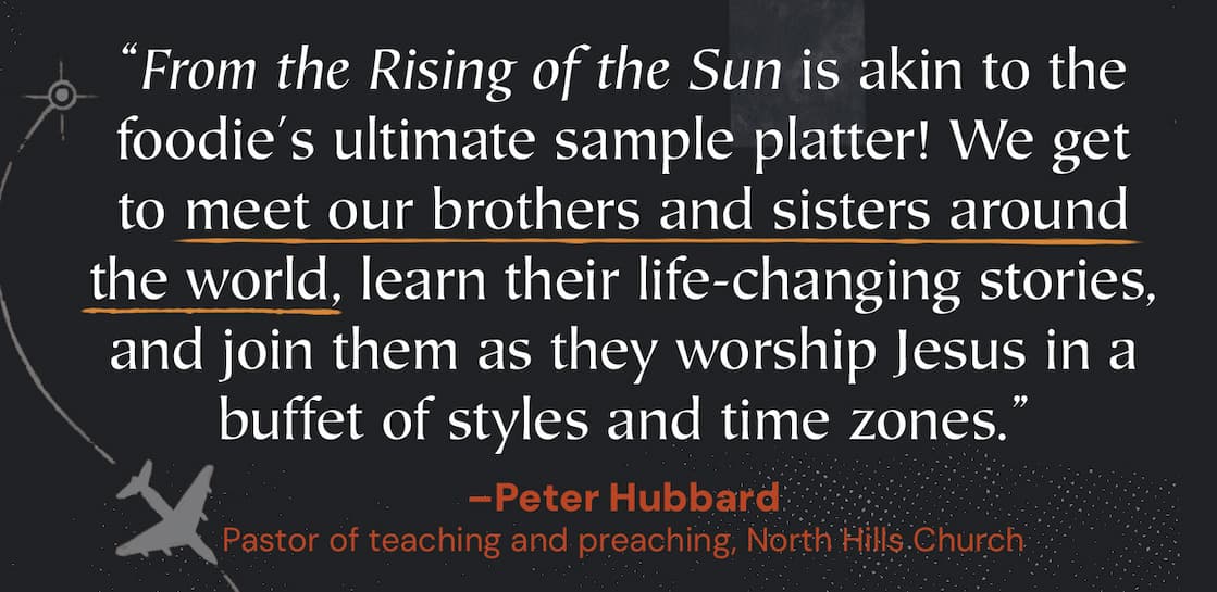 A unique view of Christian worship around the world (with free streaming video!) Get ready to travel the globe and experience the beauty of Christian worship like never before. From the Rising of the Sun takes you on an unforgettable journey, showcasing how believers from all corners of the earth praise God in ways that are consistent with Scripture but faithful to the local language, customs, and culture. And here's the best part--this book includes a code for free streaming access to a 12-episode video series, so you can witness these incredible moments of worship for yourself! Starting in Fiji, you'll follow the sun as it rises and sets, moving through Australia, Asia, Europe, Africa, the Americas, and beyond. Along the way, you'll meet brothers and sisters in Christ who worship amidst stunning landscapes, vibrant cities, and remote jungles. From the hymns sung in Korea's bustling metropolises to the prayers offered in Zambia's open plains, you'll see and feel the unity and diversity of God's people.